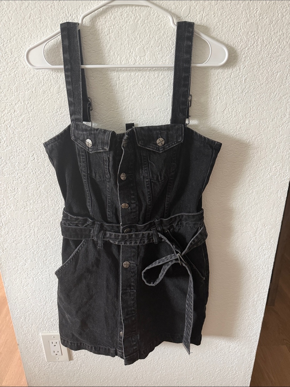 Ksubi Black Denim Button-Front Overall Dress